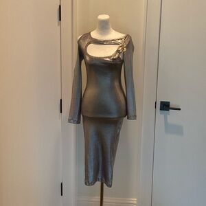 Versace Jeans Collection Metallic Silver Midi Dress